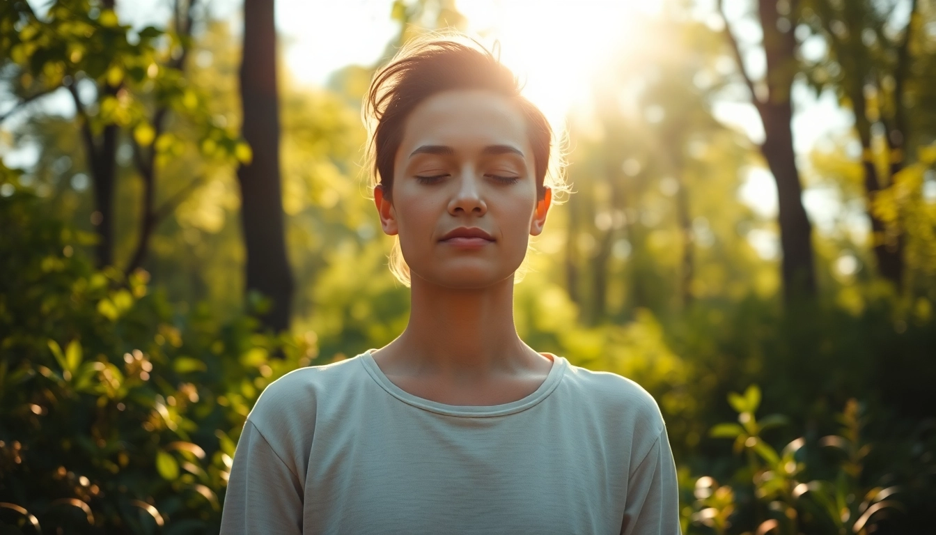 Menggambarkan Hubungan Pikiran dan penyakit, seseorang meditasi di alam yang tenang.