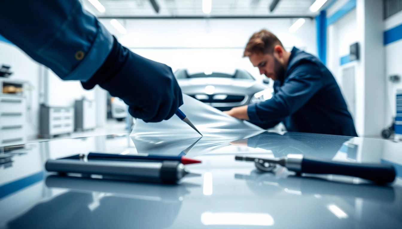 PPF installer in Fort Worth and surrounding areas applying protective film to a luxury car.