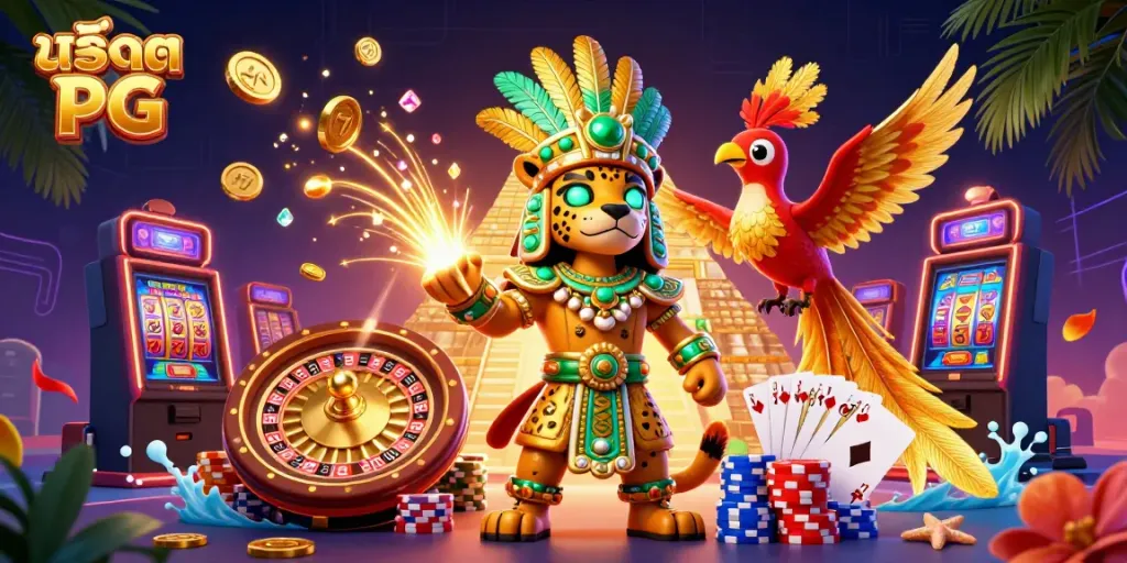 สล็อต PG เสนอภาพการ์ตูน 3 มิติที่แสดงถึงความสนุกสนานในคาสิโนด้วยเครื่องสล็อตและเกมสล็อต