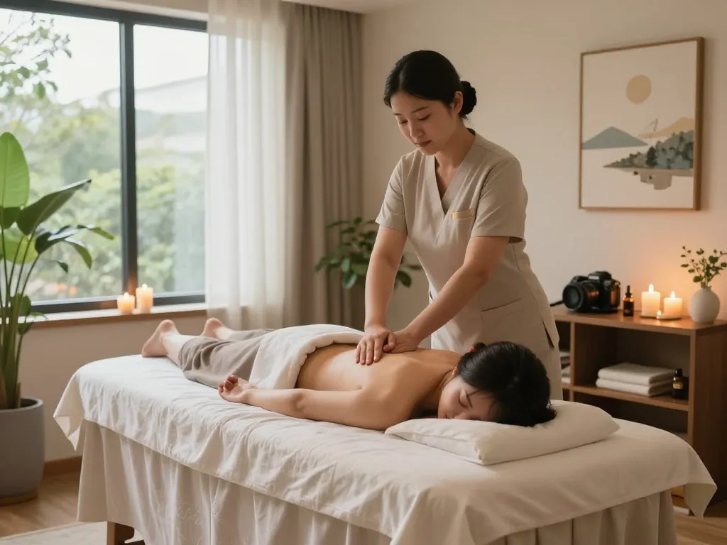 편안한 스파 환경에서 마포스웨디시 마사지를 받고 있는 고객, 이완과 전문 치료를 보여줍니다.