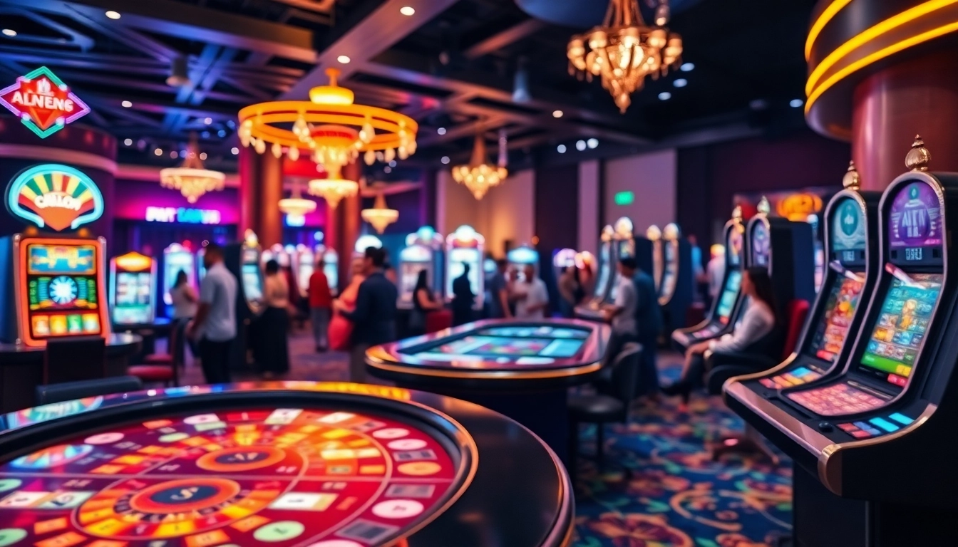 Engaging atmosphere of an Online casino Uk, featuring vibrant games and players enjoying their experience.