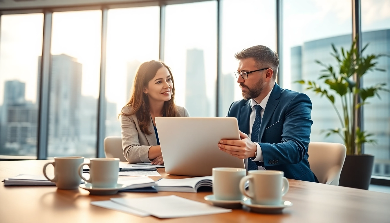Negotiate the perfect biz for sale in a modern office setting with professionals discussing details.
