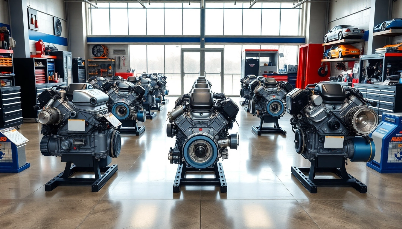 Showcasing used engines in a vibrant automotive showroom with modern design elements.