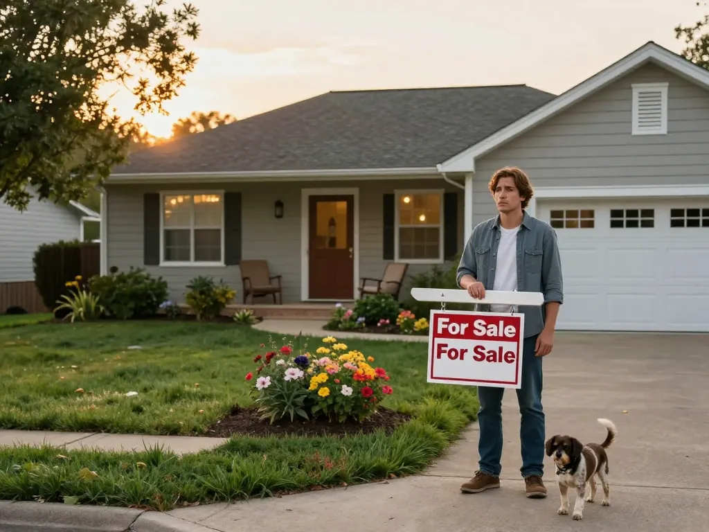 Sell my home urgently with a seller outside their charming house, reflecting community and warmth.