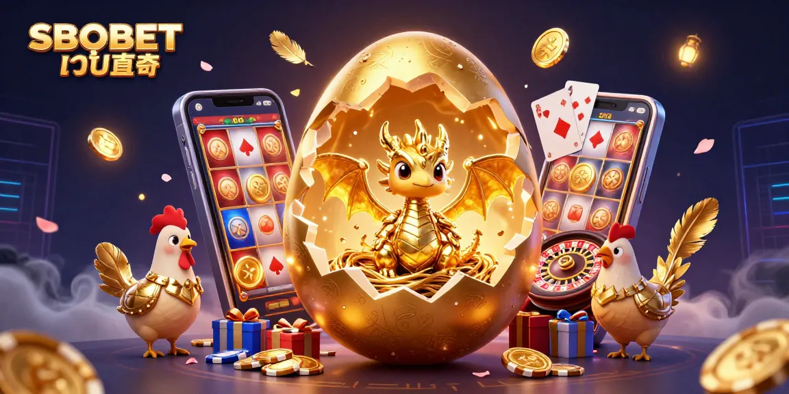 SBOBET เว็บตรง showcases a golden dragon among poker chips and slot games, emphasizing vibrant casino action.