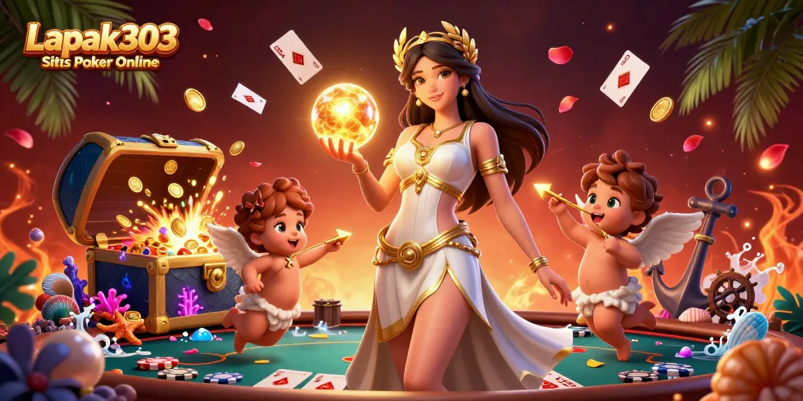 Engage with Lapak303 Situs Poker Online as you dive into this vibrant poker-inspired 3D scene.