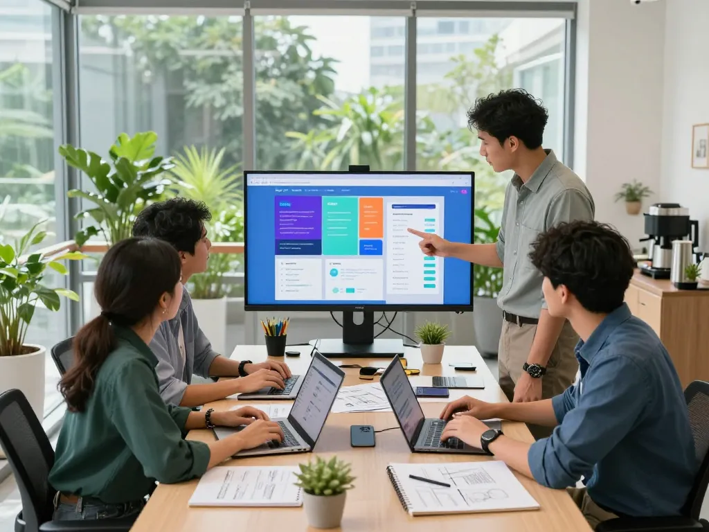 Collaborative team of web designers in Kuala Lumpur creating innovative solutions with professional SEO services kl in a modern office.