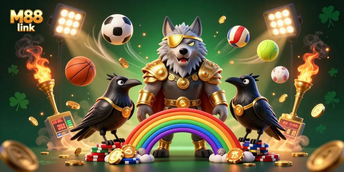 Place bets with M88 link on a vibrant illustration combining Norse mythology and sports elements for online gambling.
