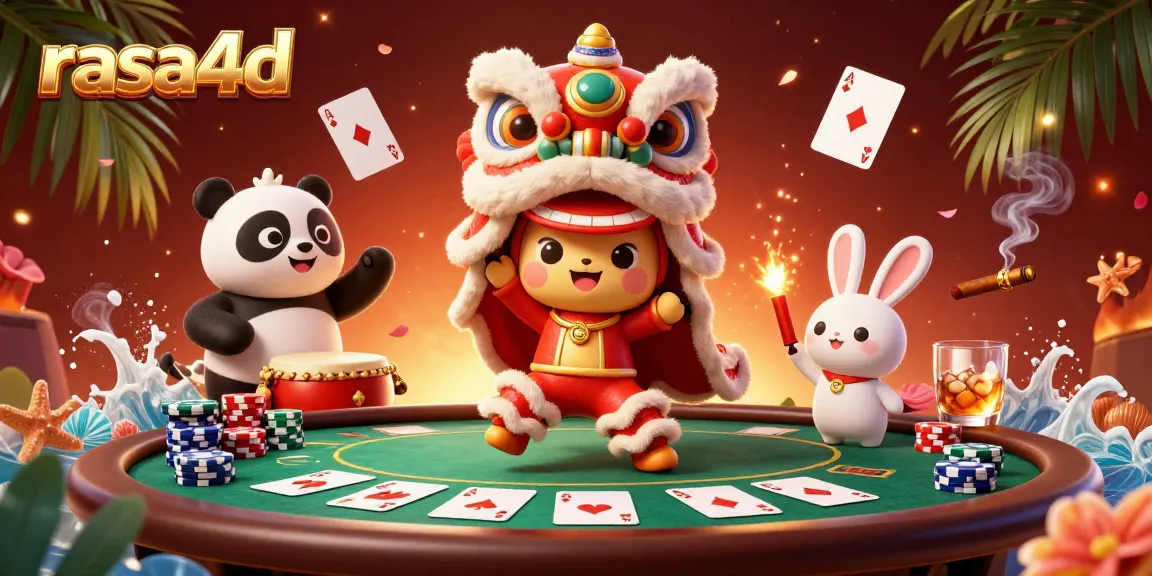 Engage with the vibrant rasa4d casino scene featuring a lion dance and thrilling poker elements.