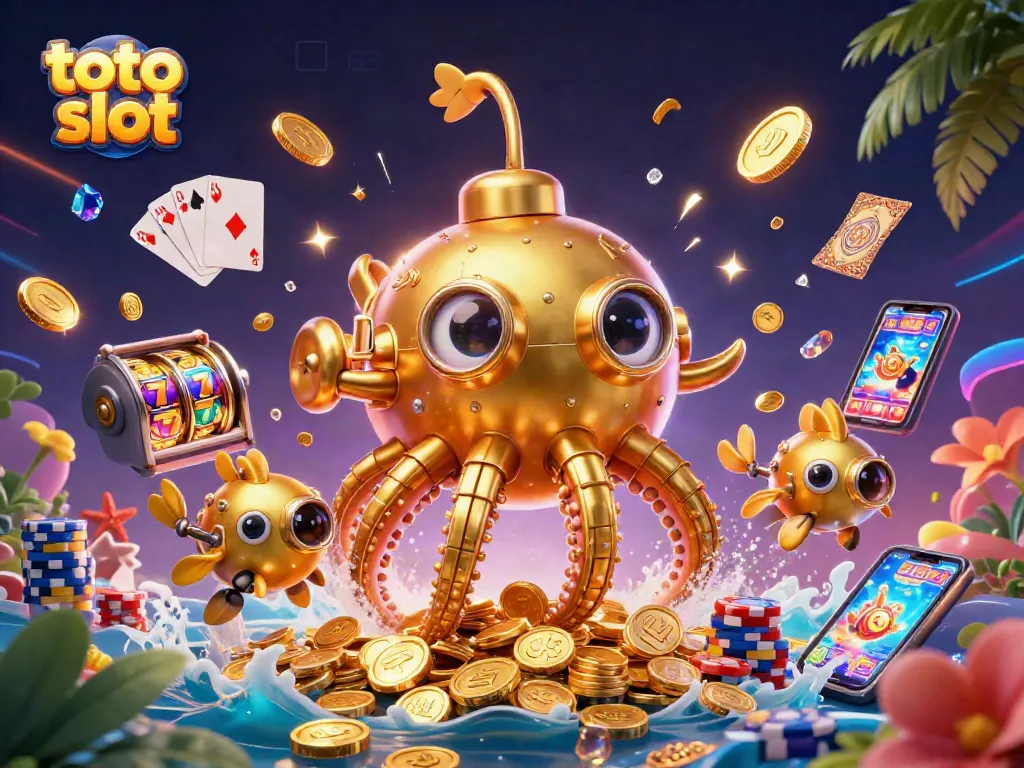 Menangkan permainan toto slot dengan ilustrasi 3D yang menampilkan karakter menarik dan visual kaya yang menggambarkan keseruan kasino.