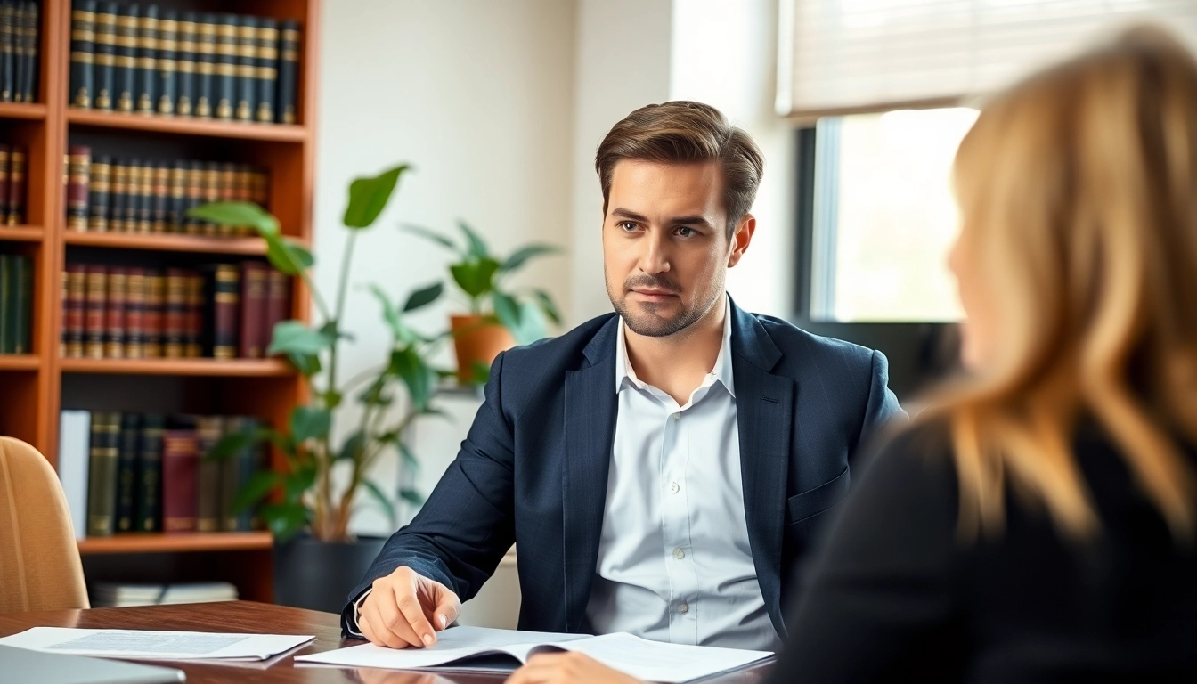 Sarasota injury lawyer consulting with a client in a modern office environment.