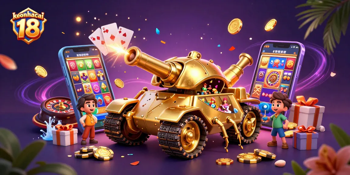 Engage with keonhacai 18 as golden coins and slot games create a vibrant casino atmosphere.