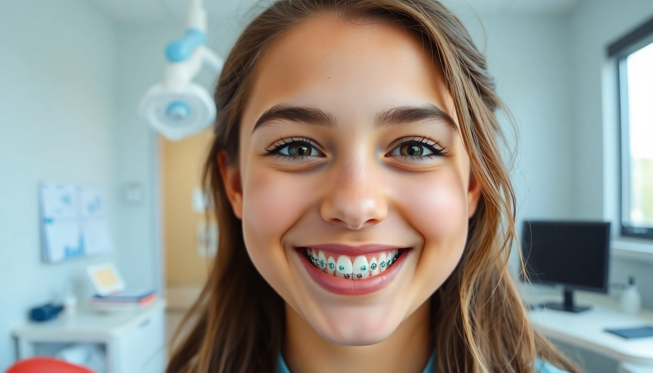 Braces for teenagers Hawthorn featured in a bright clinic with a confident teen smiling with colorful braces.