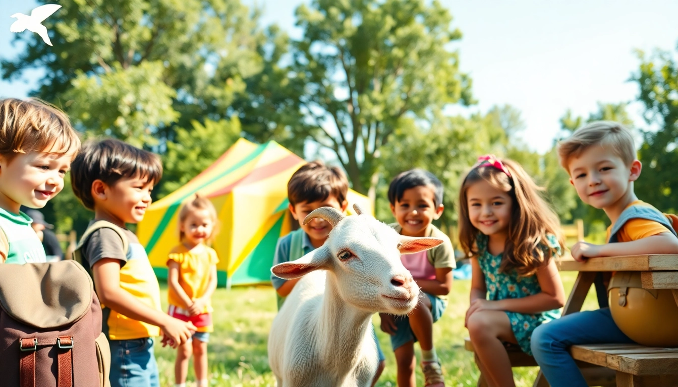 Kids enjoying hands-on experiences at animal summer camps for kids, interacting with animals in nature.