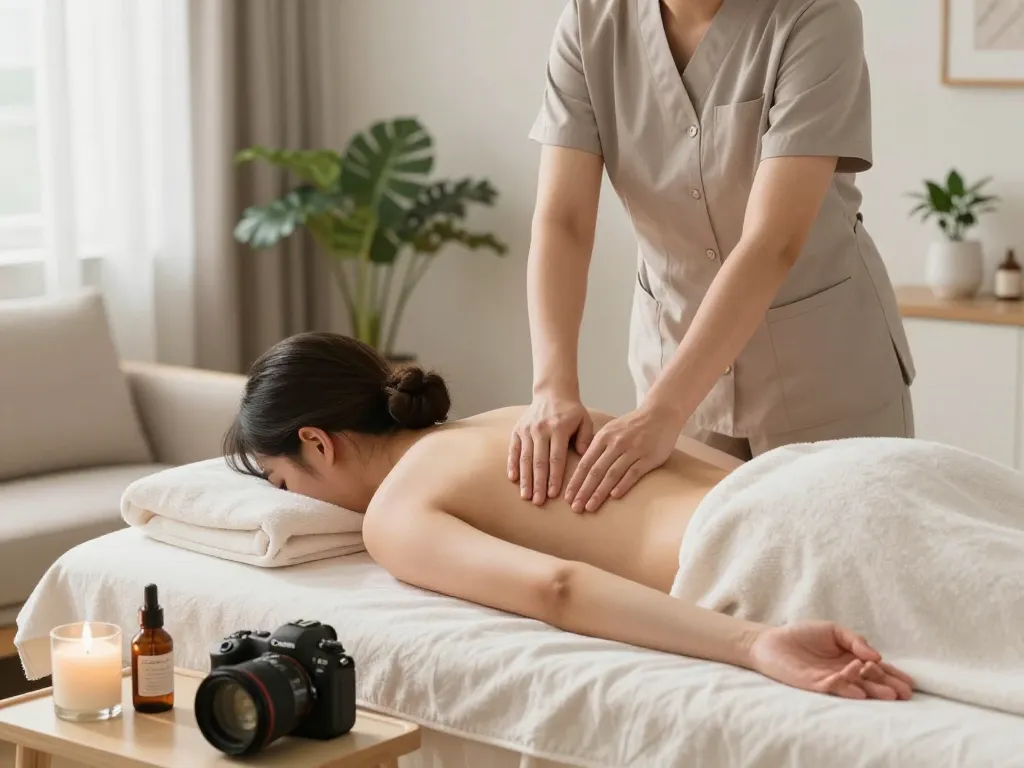 Relaxing 부천 출장마사지 in a serene home environment with calming ambiance.