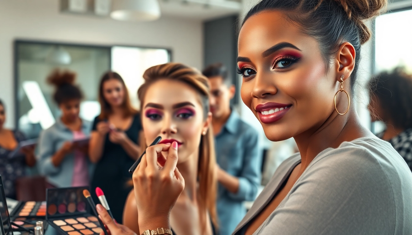 Engaging makeup courses taught by a professional artist in a vibrant studio setting.