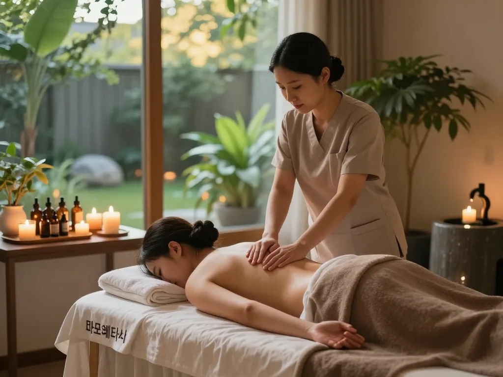 마포스웨디시 spa treatment with calming candles and soothing ambiance.