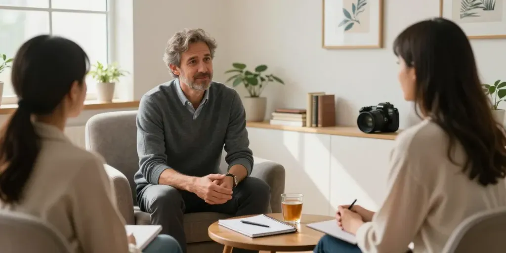 Anxiety and depression therapist Murfreesboro TN, Robert providing a warm and inviting therapy session.