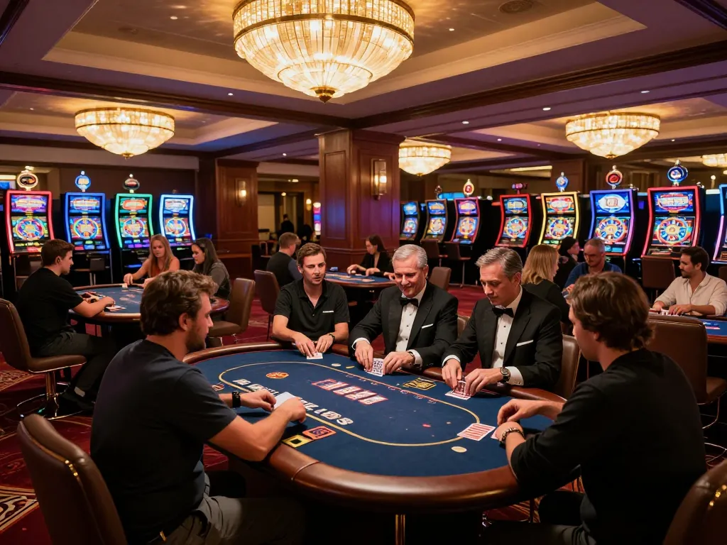 tv88 players enjoying dynamic poker games at a vibrant casino, highlighting excitement and strategy