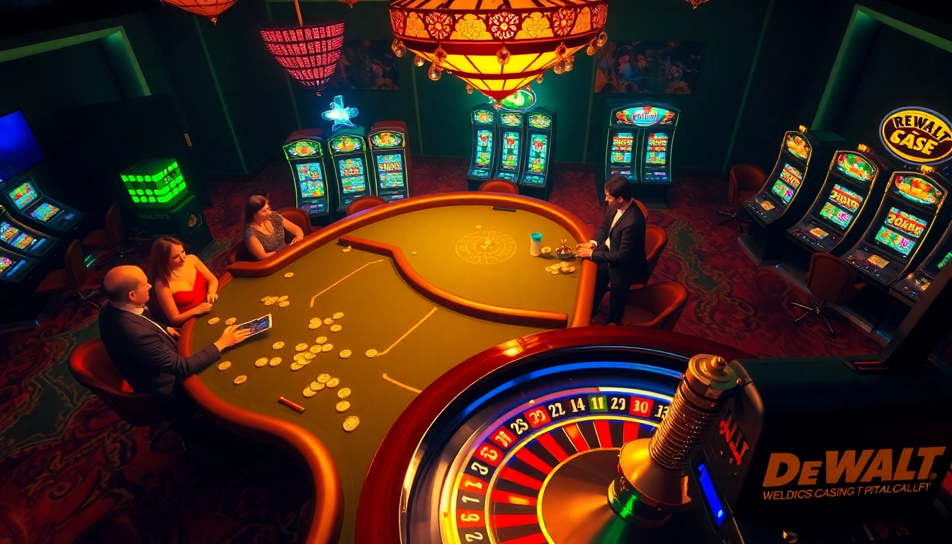 A DeWalt welding machine at work on casino displays, highlighting its precision.