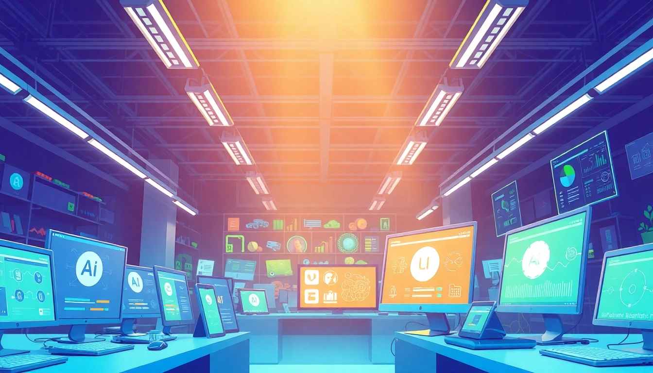 Engaging visual representation of ai tool marketplace showcasing diverse AI tools in a modern workspace.