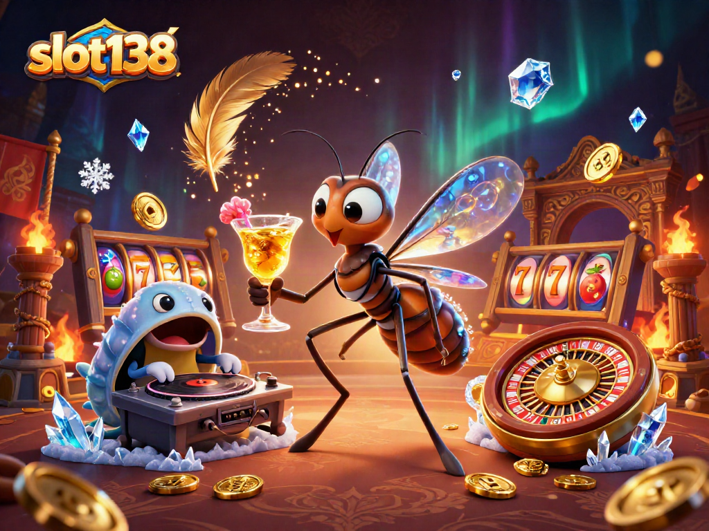 Experience slot138 with an engaging 3D casino scene featuring vibrant characters and spinning reels.