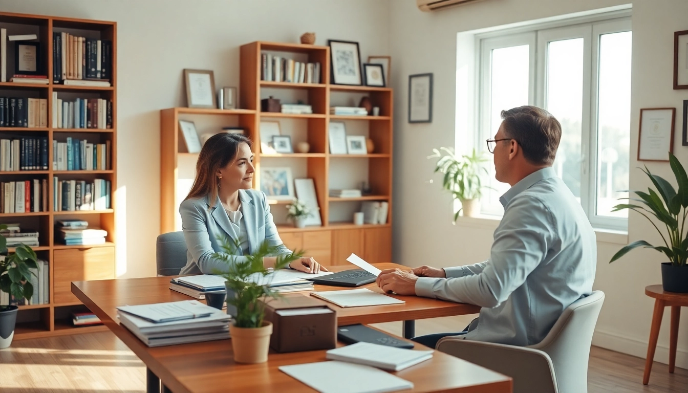 Psychologist conducting personality assessments in a warm, inviting office.