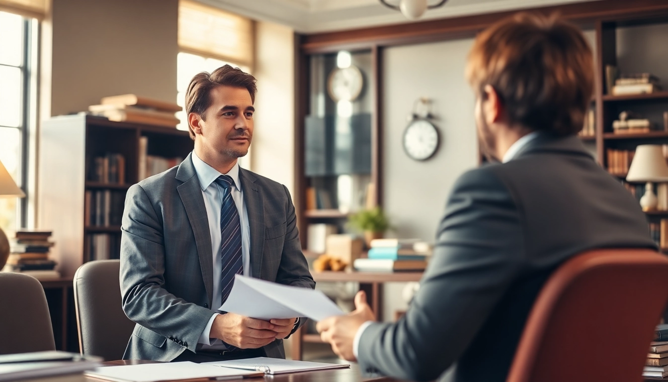 Consult with a Boca Raton Real Estate Litigation Lawyer in a modern office setting, showcasing professionalism and warmth.