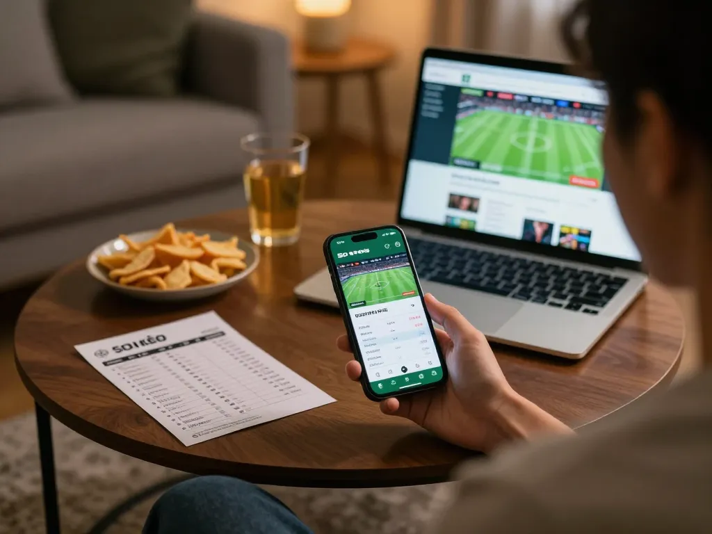 Soi Kèo betting on a smartphone with analysis notes for an engaging sports gaming experience.