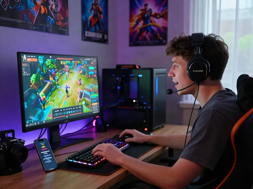 User accessing DJARUMBOS LOGIN on gaming setup with interactive interface and accessories
