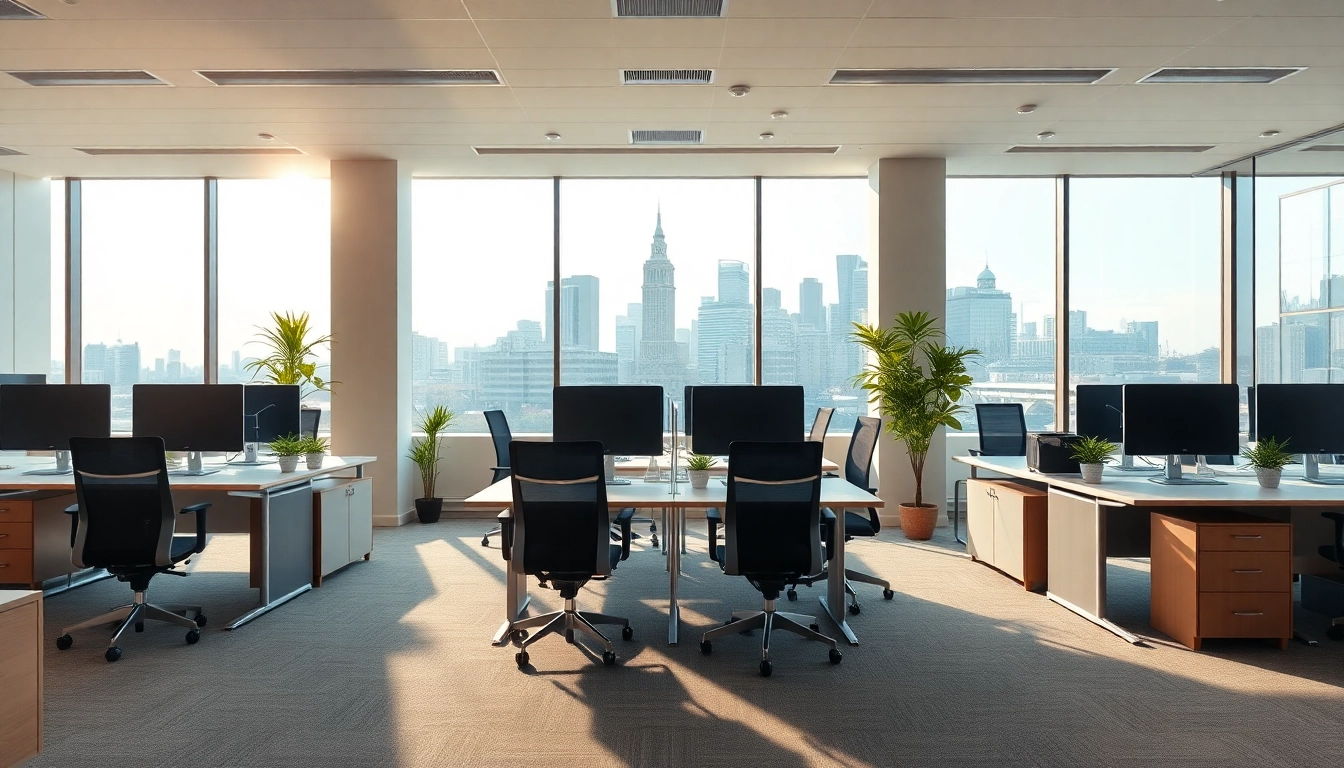 Explore modern office to rent nottingham featuring sleek furniture and city skyline.