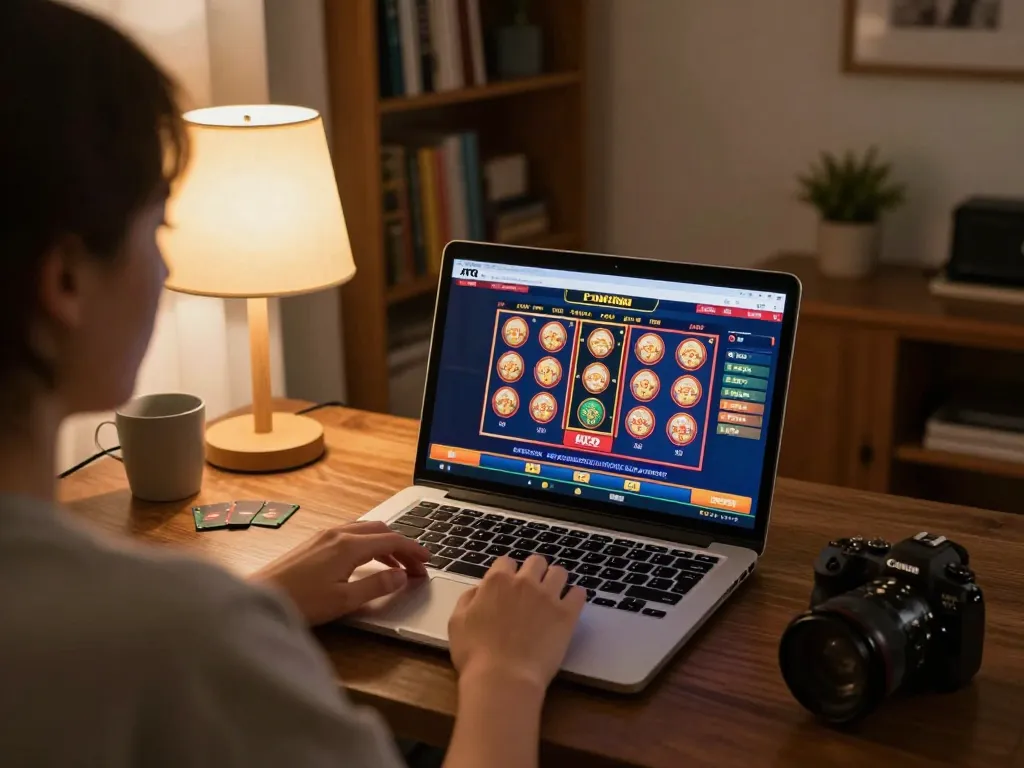 Engaging gaming session at home showing the tập đoàn ATQ online casino platform on a laptop