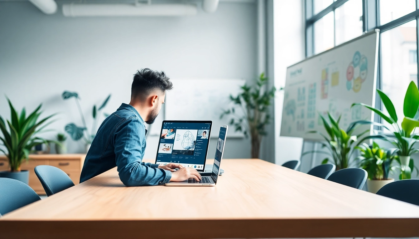 Creating stunning Website Design Hereford with a professional designer in a bright office.