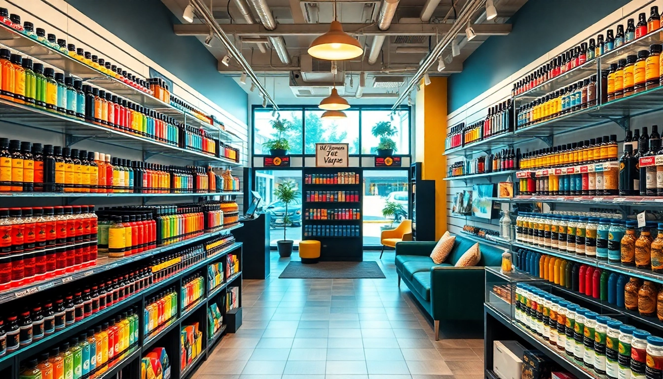 Explore the vibrant selection at Vape Juice Depot showcasing colorful e-liquids and modern devices.