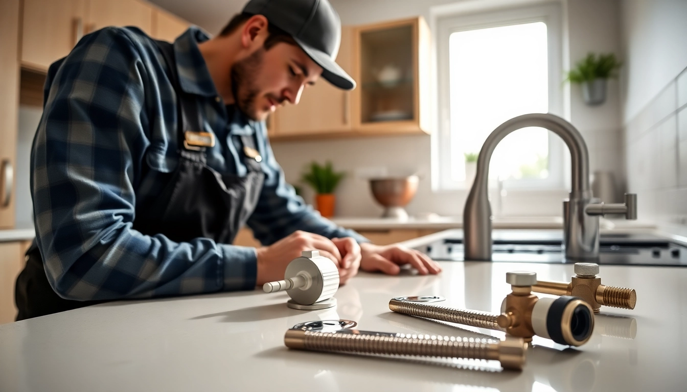 Plumbers Knightdale fixing a plumbing issue in a well-lit kitchen.
