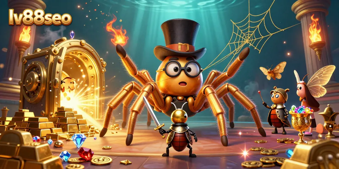 Engage in casino adventures with the vibrant lv88seo scene featuring a golden tarantula and treasure.