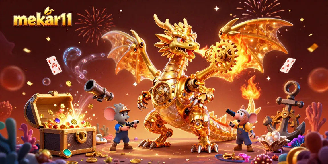 Mekar11 engages players in a thrilling casino adventure with vivid 3D dragon and treasures.