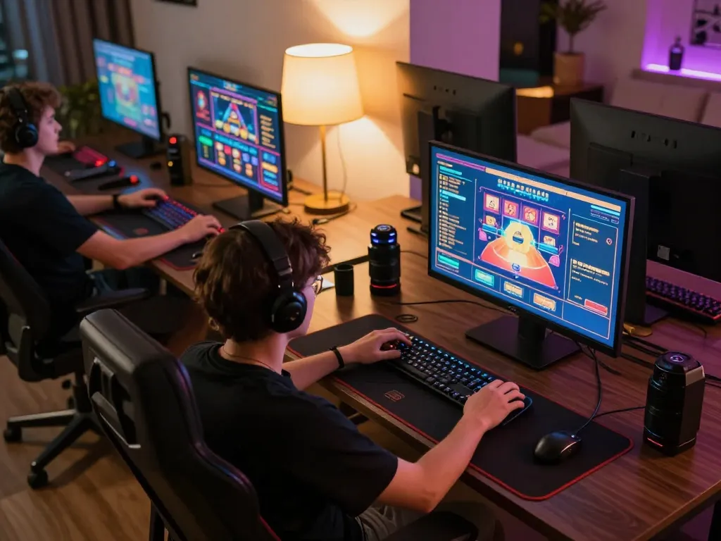 Experience okwin gaming excitement with a dynamic home setup showcasing online casino games.