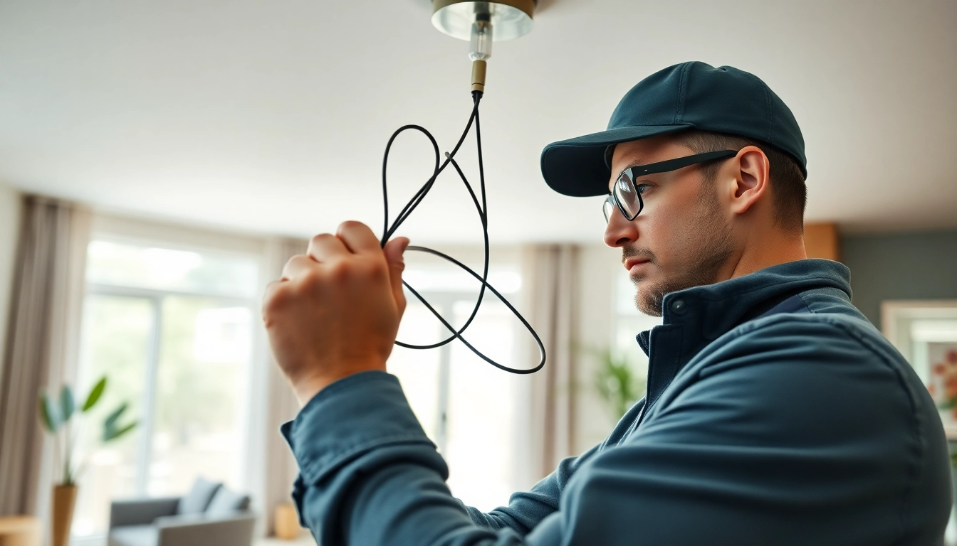 Vancouver electrician installing modern lighting fixtures, showcasing expertise in electrical work.
