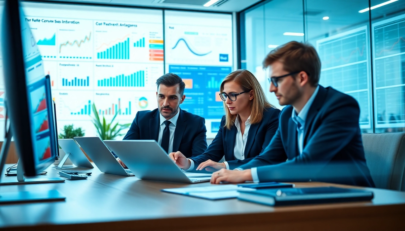 Analyze AI for competitive intelligence in a modern office with data analytics.