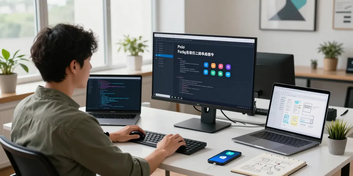 Developer coding 纸飞机中文版 interface in a modern workspace.