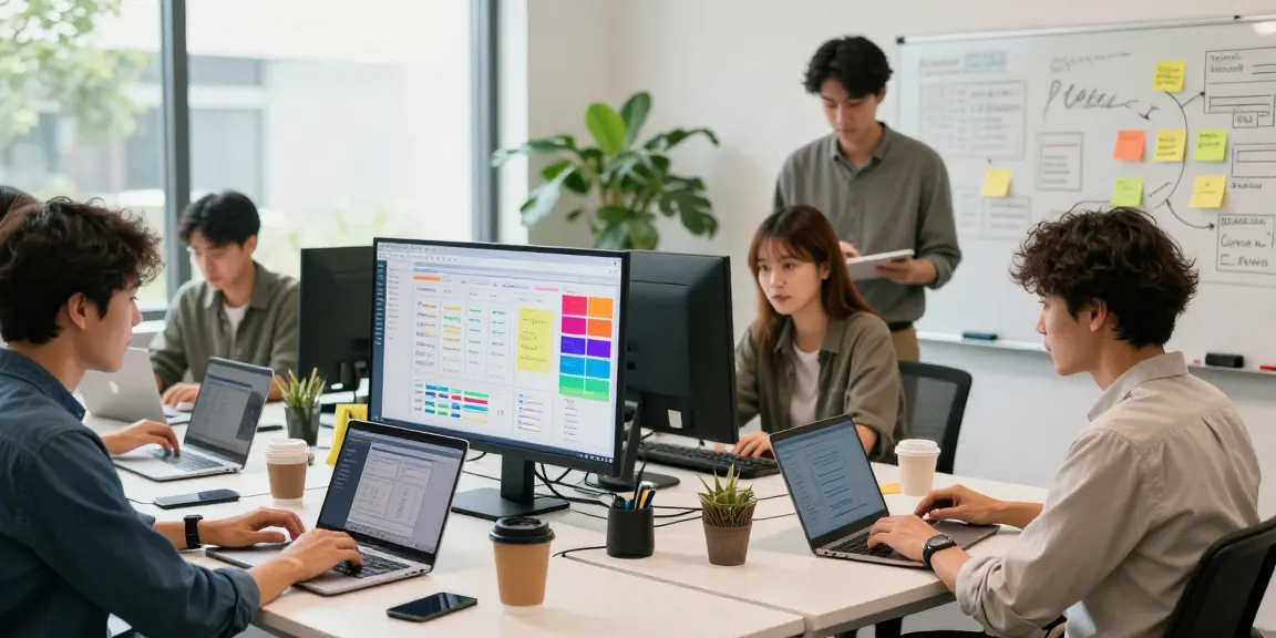 Engaging workspace scene highlighting 纸飞机下载 collaboration in a tech environment.
