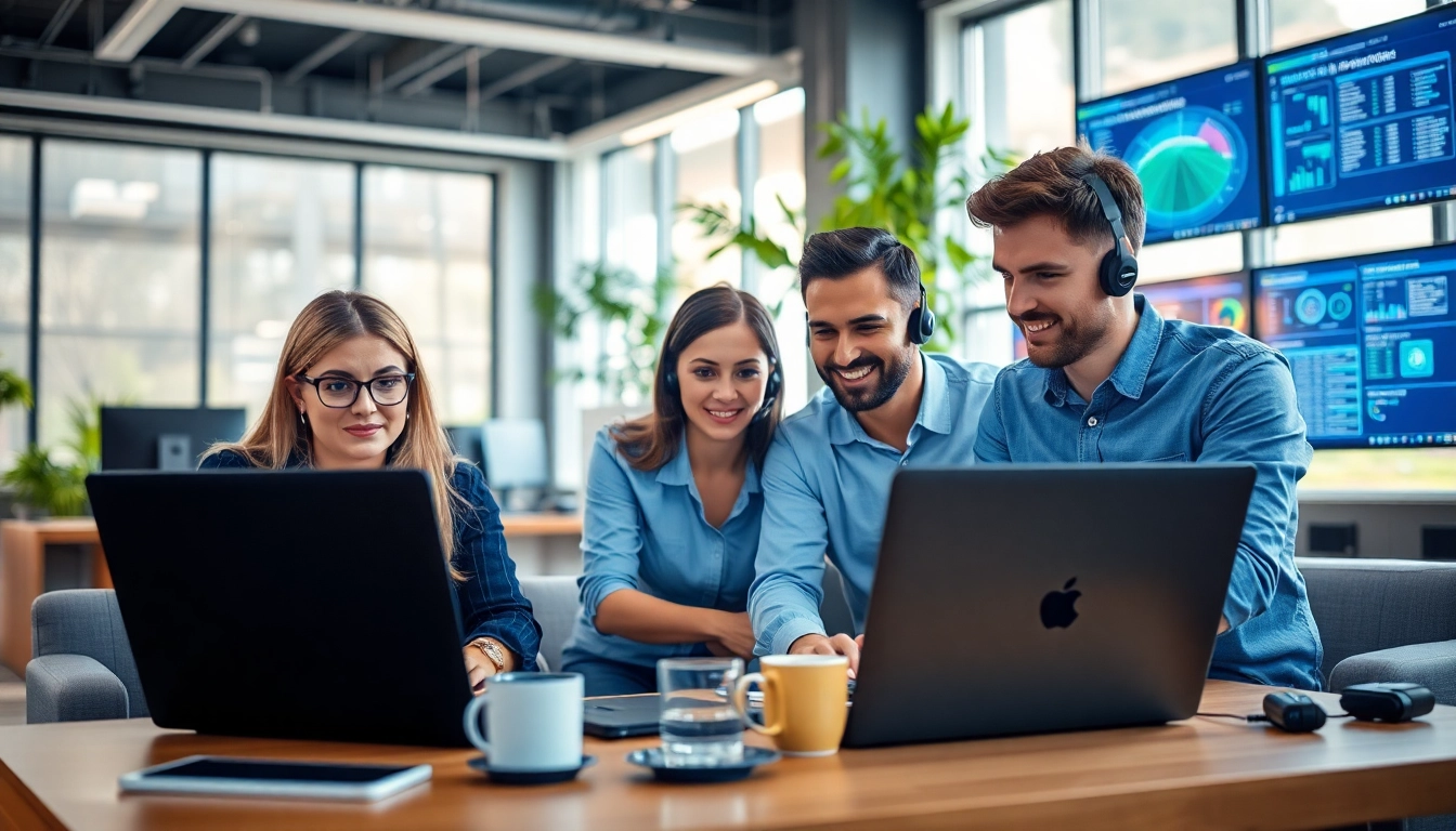 IT support services team collaborating in a modern office to resolve technical issues.