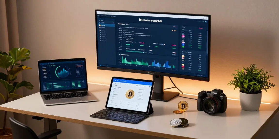 Bitcoin mining contract analysis in a modern crypto trading workspace with charts and DeFi analytics.