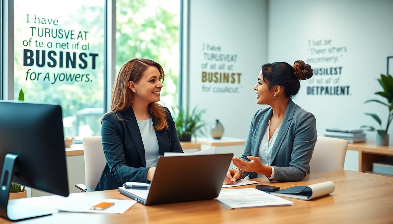 Empowering business coach for women guiding clients in a professional setting.