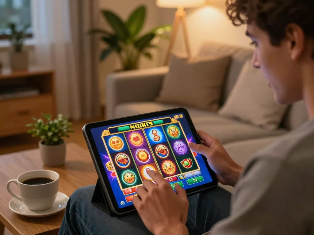 Play exciting slot terbaru games on a tablet at home with vibrant graphics and immersive experience.
