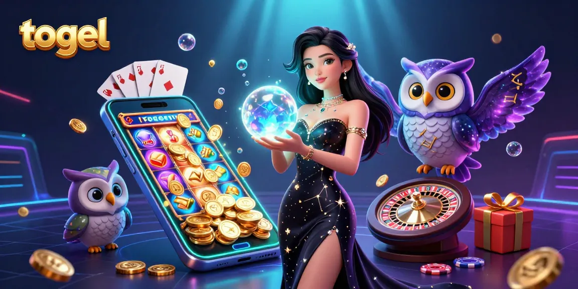 Engage with togel betting and vibrant slots through this captivating illustration featuring characters and casino elements.