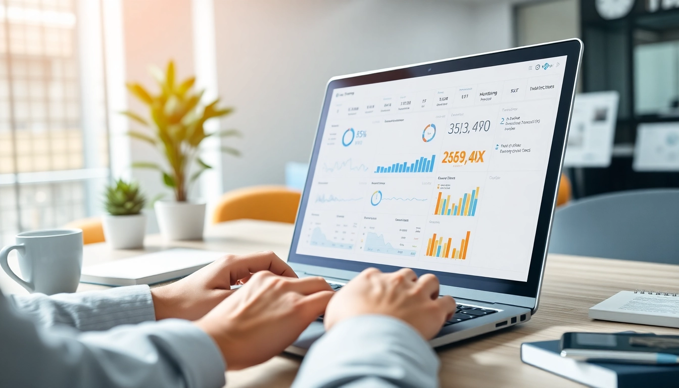 Showcasing an order processing software dashboard with stats and metrics in a modern workspace.