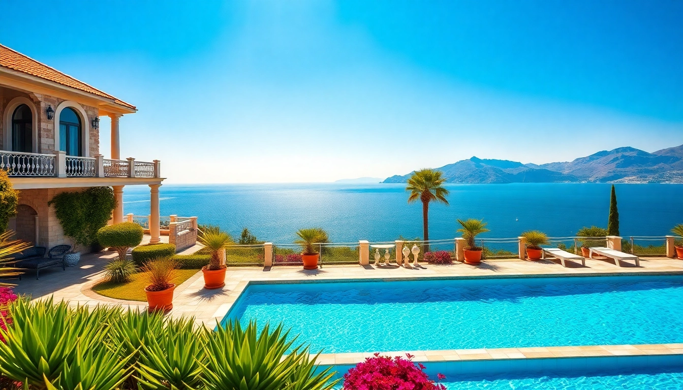 View of an elegant villa with garden highlighting property for sale in alanya.