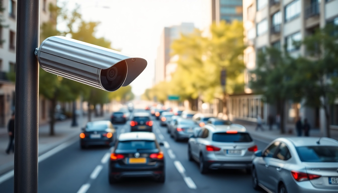 Capturing automatic license plate recognition technology in urban traffic.
